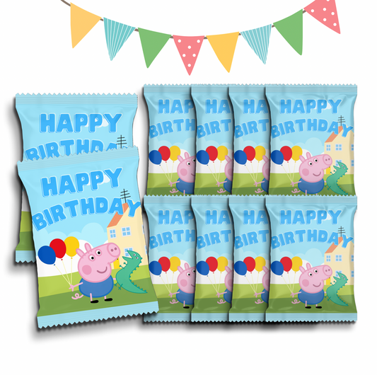 Personalised Crisps Packet | George Pig Design | Party Favours | Birthday Treat Bag (Pack of 10)