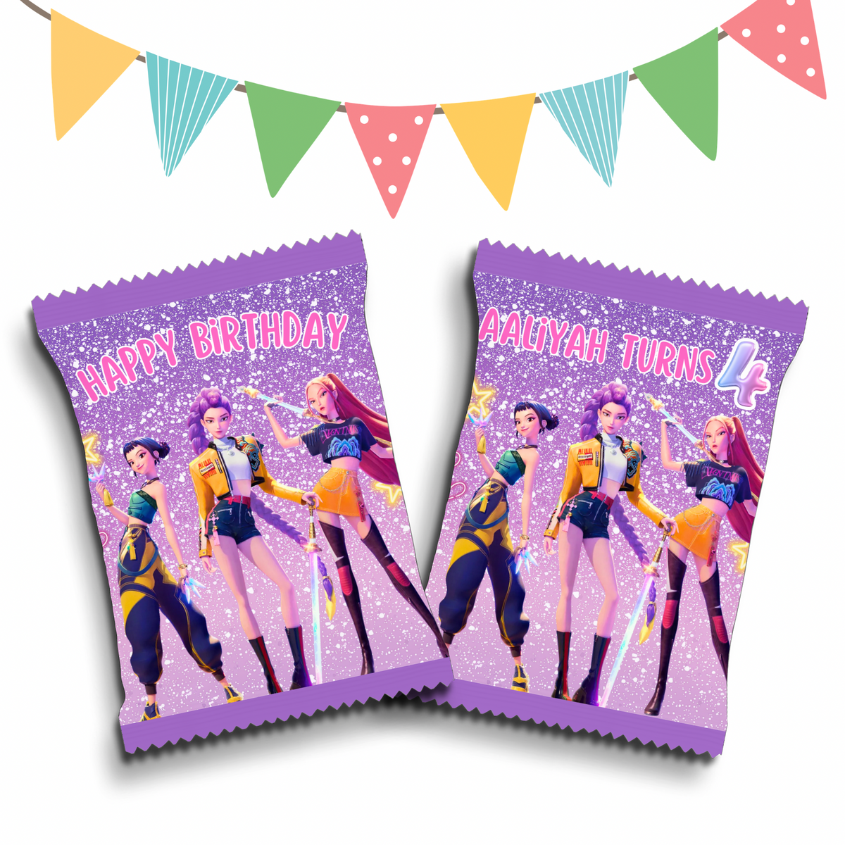 Personalised Crisps Packet | Kpop Huntrix Design | Party Favours | Birthday Treat Bag (Pack of 10)