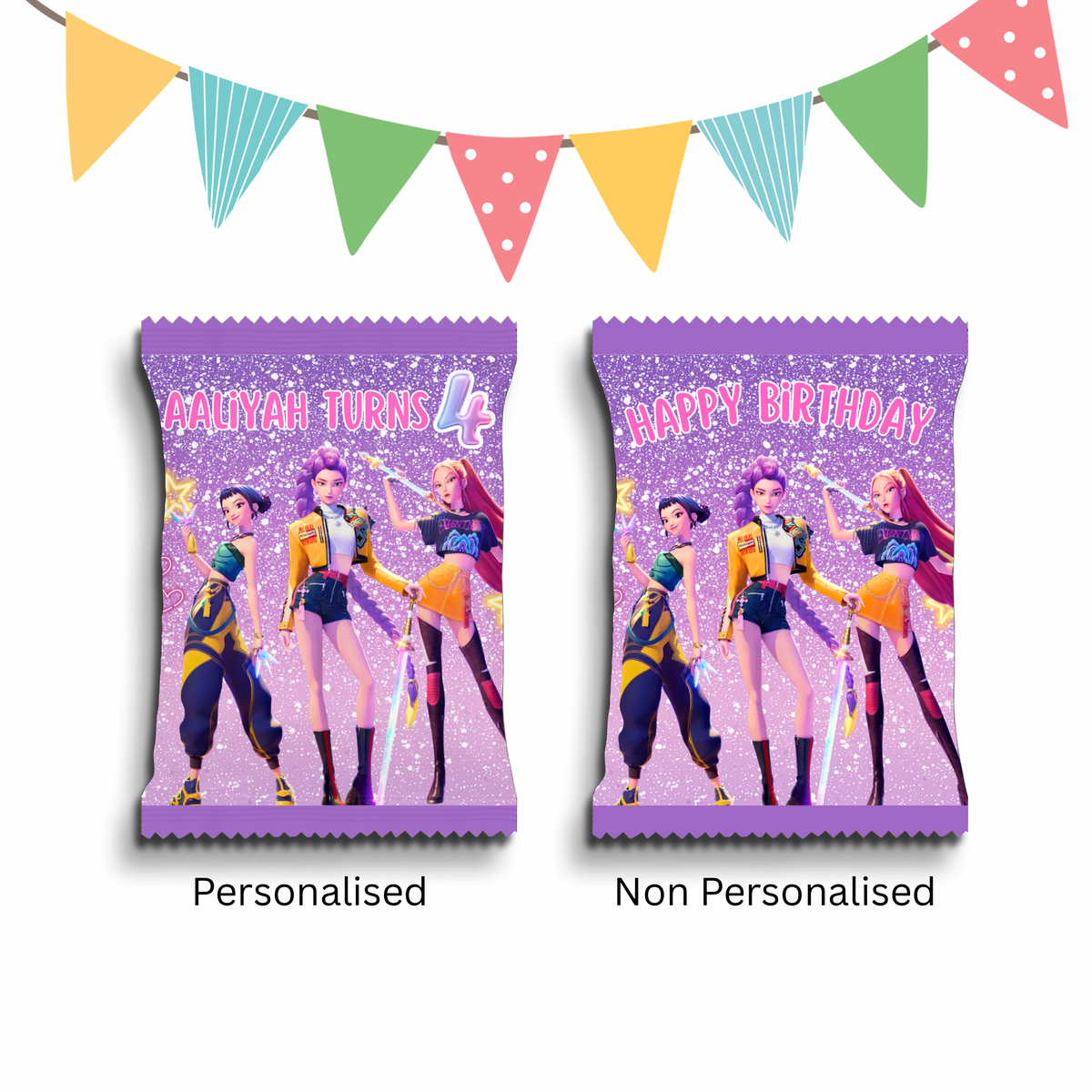 Personalised Crisps Packet | Kpop Huntrix Design | Party Favours | Birthday Treat Bag (Pack of 10)