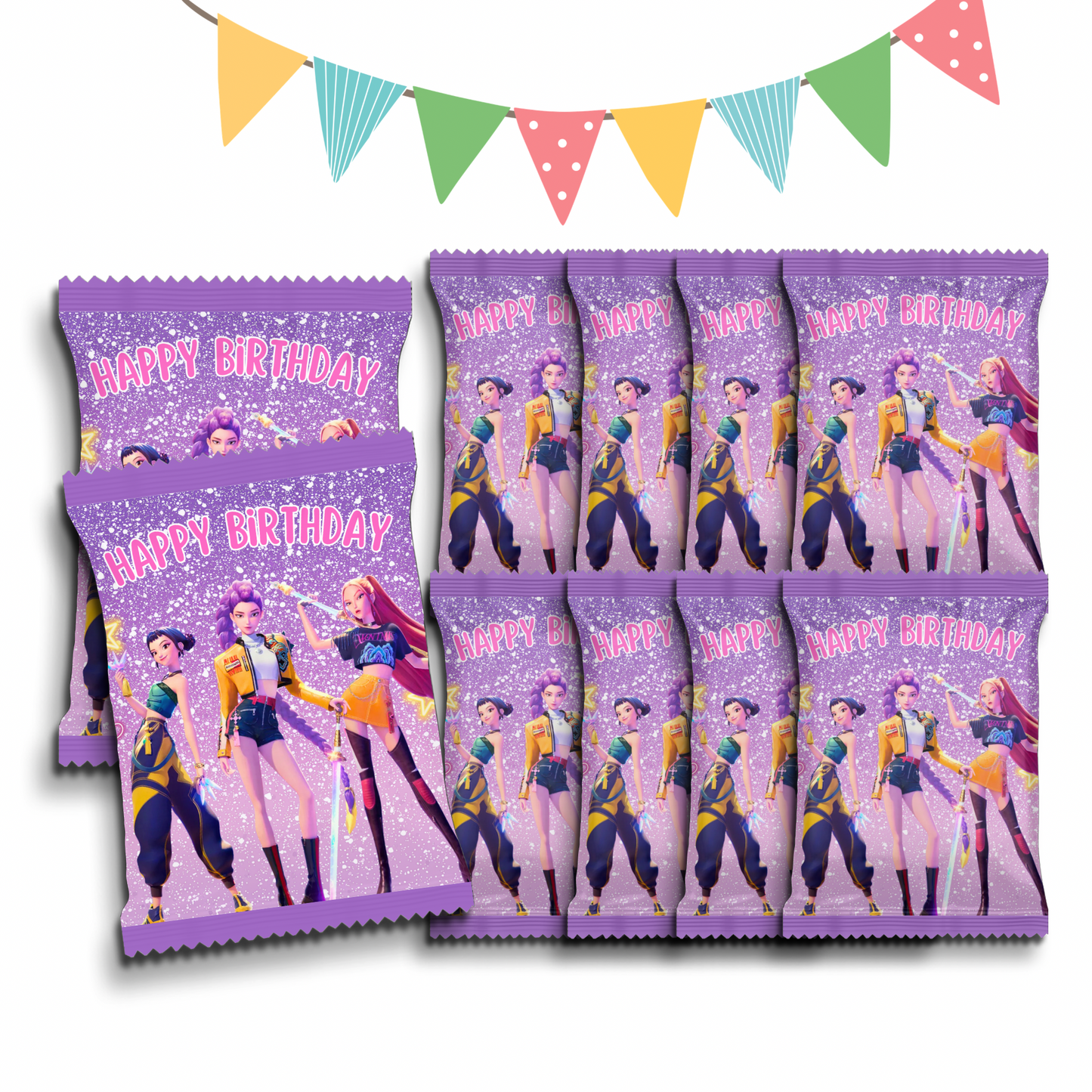 Personalised Crisps Packet | Kpop Huntrix Design | Party Favours | Birthday Treat Bag (Pack of 10)