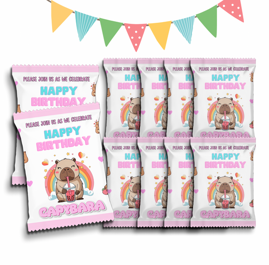 Personalised Crisps Packet | Capybara Design | Party Favours | Birthday Treat Bag (Pack of 10)