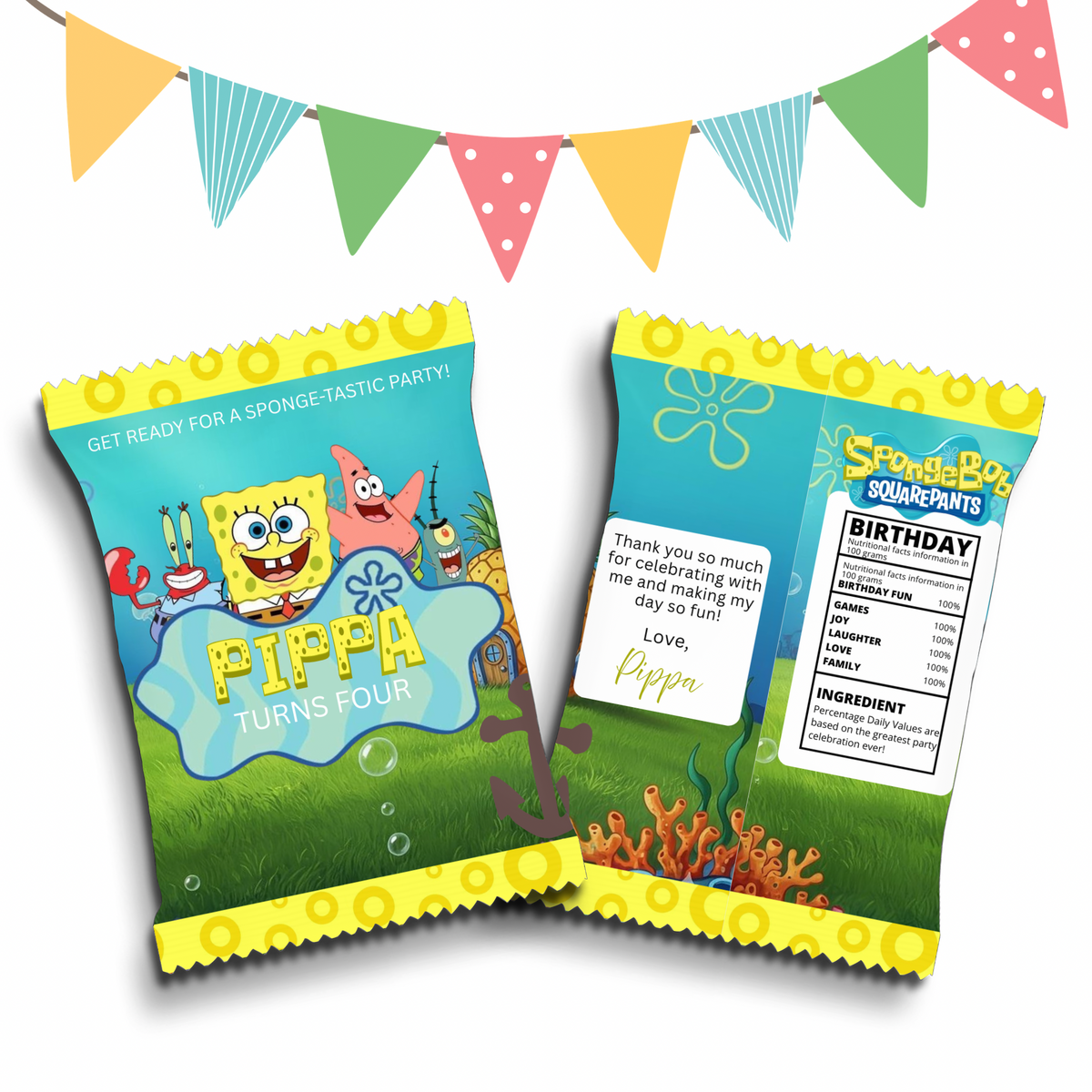 Personalised Crisps Packet | SpongeBob Design | Party Favours | Birthday Treat Bag (Pack of 10)