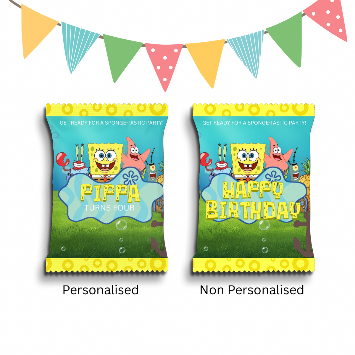 Personalised Crisps Packet | SpongeBob Design | Party Favours | Birthday Treat Bag (Pack of 10)