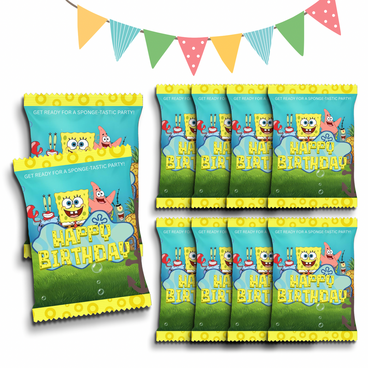 Personalised Crisps Packet | SpongeBob Design | Party Favours | Birthday Treat Bag (Pack of 10)
