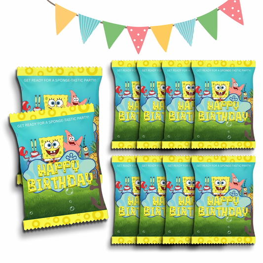 Personalised Crisps Packet | SpongeBob Design | Party Favours | Birthday Treat Bag (Pack of 10)