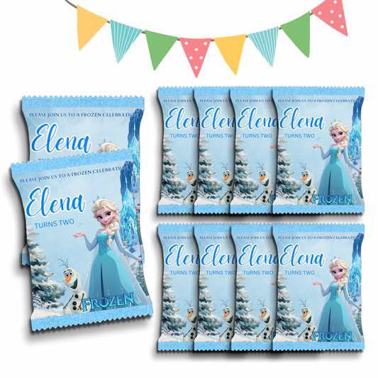 Personalised Crisps Packet | Elsa Frozen Design | Party Favours | Birthday Treat Bag (Pack of 10)