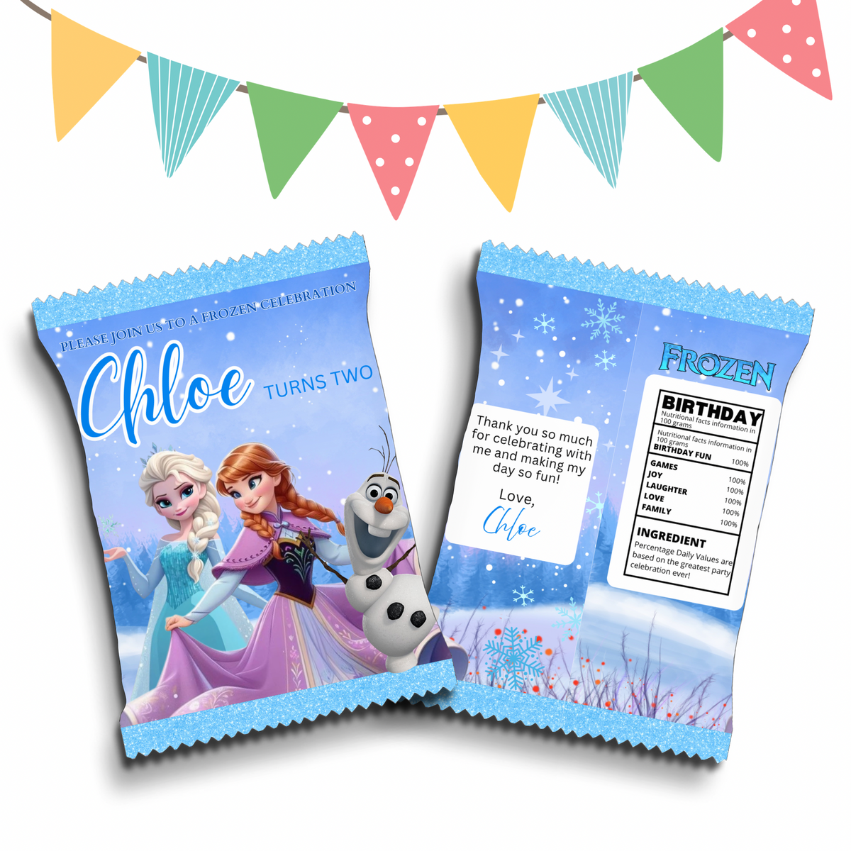 Personalised Crisps Packet | Frozen Design | Party Favours | Birthday Treat Bag (Pack of 10)