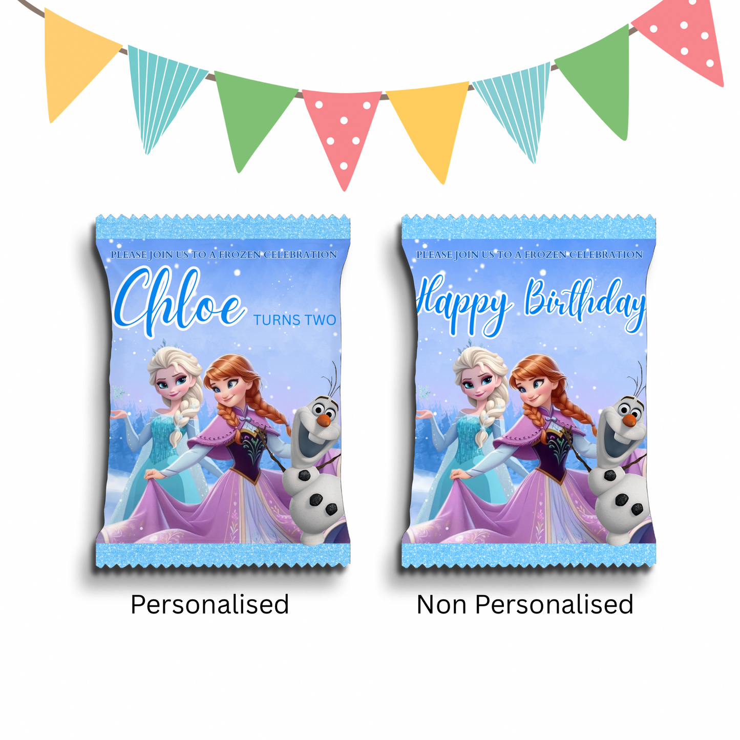 Personalised Crisps Packet | Frozen Design | Party Favours | Birthday Treat Bag (Pack of 10)