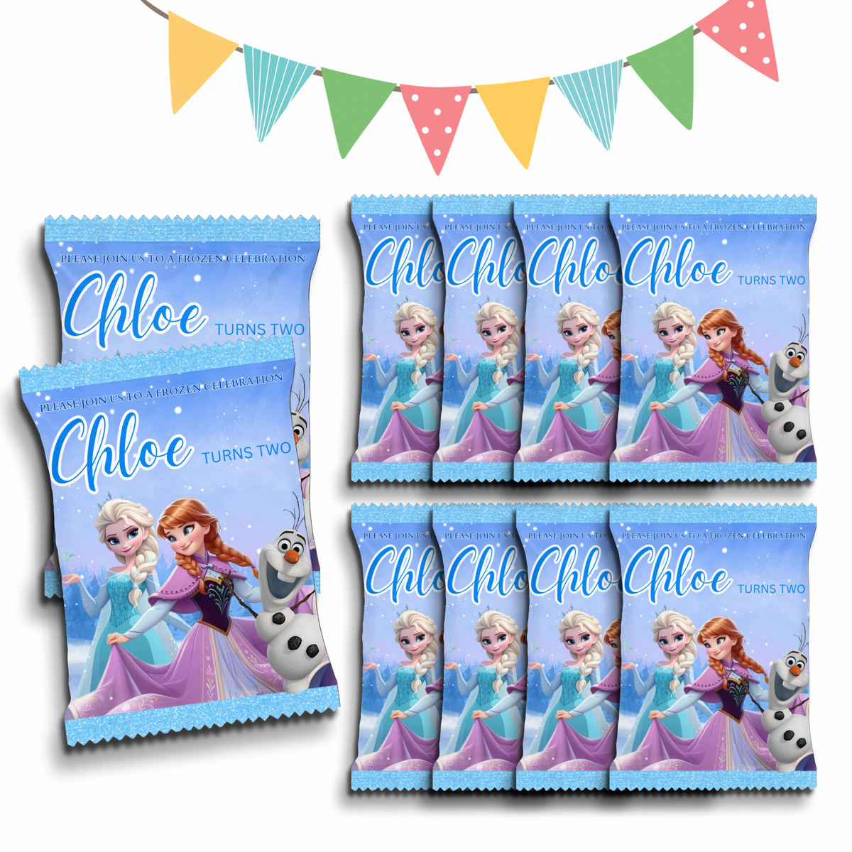 Personalised Crisps Packet | Frozen Design | Party Favours | Birthday Treat Bag (Pack of 10)