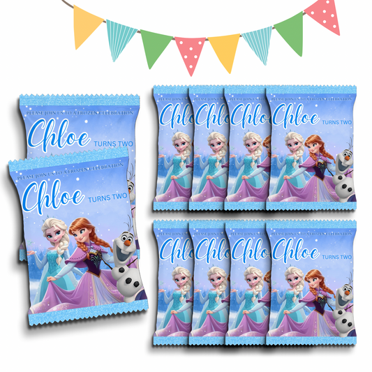 Personalised Crisps Packet | Frozen Design | Party Favours | Birthday Treat Bag (Pack of 10)